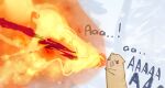  angry breathing_fire cat_baguette_(popopoka) crying fire grey_background highres multicolored_background no_humans original popopoka solo tears white_background 