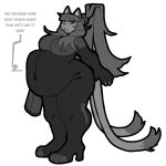  2_tails anthro chomba clothing domestic_cat english_text felid feline felis female footwear hair hi_res high_heels huge_belly hypnofood long_hair mammal multi_tail skinsuit solo tail text tight_clothing vore 