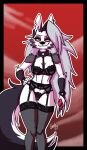  absurd_res anthro athletic bra breasts candyshybat canid canid_demon canine canis clothing demon female garter_belt garter_straps goth hair hellhound helluva_boss hi_res legwear lingerie long_hair loona mammal nipples panties pinup pose smile smirk solo stockings underwear wolf 