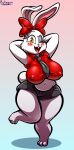  anthro big_breasts breasts clothed clothing colored female fur hi_res lagomorph leporid mammal navel necktie nipple_outline one_eye_closed protagon rabbit thick_thighs white_body white_fur wink 