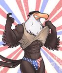  4th_of_july abs absurd_res accipitrid accipitriform angry_birds anthro athletic avian bald_eagle beak beckoning big_muscles bird blush brown_body brown_fur bulge clothed clothing clothing_lift dasoka detailed_bulge digital_media_(artwork) eagle elbow_feathers eyebrows feathered_wings feathers fur gesture glistening glistening_body glistening_skin hair hi_res holidays larger_male looking_at_viewer male mammal mighty_eagle musclegut muscular muscular_anthro muscular_arms muscular_male muscular_thighs narrowed_eyes orange_beak presenting presenting_body presenting_bulge raised_clothing raised_eyebrow raised_shirt raised_topwear sea_eagle shirt shirt_lift simple_background size_difference smile smirk solo stars_and_stripes tail tail_feathers text thick_thighs thong tokuya topwear underwear united_states_of_america white_body white_fur wide_hips wings 