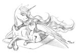  2015 baron_engel destined_path duo equid equine eye_contact feathered_wings feathers female feral friendship_is_magic fur goldfur&#039;s_cogsverse greyscale hair hasbro hooves horn looking_at_another male mammal monochrome my_little_pony princess_luna_(mlp) unicorn_horn winged_unicorn wings young 