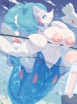  areola biped blue_body blue_eyes breasts bronyant clothed clothing detailed_background dialogue duo english_text erection erection_under_clothing female feral generation_7_pokemon genitals hi_res human mammal nintendo nipples open_mouth partially_submerged pokemon pokemon_(species) primarina pussy tan_body text white_body 