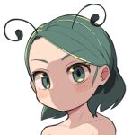  1girl blush closed_mouth commentary_request expressionless green_eyes green_hair highres looking_at_viewer medium_bangs nude portrait short_hair sideburns simple_background solo swept_bangs touhou ugif upper_body white_background wriggle_nightbug 