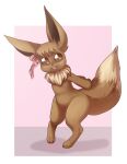  2019 3_toes absurd_res anthro bow_ribbon brown_body brown_eyes brown_fur brown_nose eevee feet female fur generation_1_pokemon hands_behind_back hi_res inner_ear_fluff looking_at_viewer murzikteijiro neck_tuft nintendo open_mouth pokemon pokemon_(species) ruka_vaporeon simple_background solo teeth toes tongue tuft 