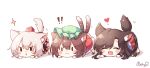  ! !! 3girls animal_ears artist_name autumn_leaves black_eyes black_skirt blouse blush boots brown_eyes brown_footwear brown_hair cat_ears cat_tail chen closed_eyes closed_mouth dress earrings green_headwear hair_between_eyes hat heart highres imaizumi_kagerou inubashiri_momiji jewelry leaf leaf_print long_hair long_sleeves looking_to_the_side mob_cap multiple_girls multiple_tails open_mouth pudding_(skymint_028) red_dress red_headwear red_skirt shadow shirt shoes short_hair simple_background single_earring skirt smile socks star_(symbol) tail teeth tokin_hat tongue touhou two_tails white_background white_footwear white_hair white_shirt white_sleeves wide_sleeves wolf_ears wolf_tail 