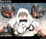  1girl abyssal_ship aircraft airplane colored_skin commentary_request dress english_text engrish_text gloves horns kantai_collection long_hair mittens northern_ocean_princess open_mouth oso_(toolate) pale_skin ranguage red_eyes solo the_langoliers translated typo white_dress white_hair white_skin 
