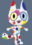  ambiguous_gender blue_sclera domestic_cat felid feline felis gooblie_2 grey_background heterochromia hi_res looking_at_viewer mammal multicolored_body open_mouth polka_dots portrait simple_background smile solo tail toony white_body yellow_sclera 