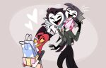  &lt;3 anthro avian bag bird blitzo_(helluva_boss) canid canid_demon carrying clothing daughter demon eyes_closed father father_and_child father_and_daughter female fur gift grey_body grey_fur grey_hair group hair hellhound helluva_boss hi_res horn imp laugh long_hair loona_(helluva_boss) male mammal octavia_(helluva_boss) owl owl_demon pajamas parent parent_and_child piggyback piggyback_postition pink_background red_body red_eyes red_skin short_hair simple_background smile standing star stolas_(helluva_boss) teathekook white_face yellow_eyes 