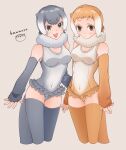  2girls 7ss_dom :&lt; :3 animal_ears bare_shoulders blush brown_eyes brown_gloves brown_one-piece_swimsuit brown_thighhighs cowboy_shot elbow_gloves fingerless_gloves frilled_one-piece_swimsuit frills fur_collar gloves grey_fur grey_gloves grey_hair grey_one-piece_swimsuit grey_thighhighs hair_between_eyes highres japanese_otter_(kemono_friends) kemono_friends light_brown_hair multicolored_hair multiple_girls navel one-piece_swimsuit open_mouth otter_ears otter_girl otter_tail short_hair sidelocks small-clawed_otter_(kemono_friends) swimsuit tail thighhighs two-tone_hair two-tone_one-piece_swimsuit white_fur white_hair white_one-piece_swimsuit 