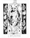  anthro breasts card daisypinkpaws female french_text fur hi_res leaf monochrome montgomery_glands moon nipples papaya pen_(artwork) reptile roman_numeral scalie snake solo tarot_card text traditional_media_(artwork) white_body 