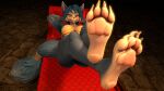 2023 3d_(artwork) 4_toes anthro barefoot blue_body blue_fur bra breasts canid canine claws clothed clothing digital_media_(artwork) feet female foot_focus fox fur hair hi_res krystal looking_at_viewer lying mammal nintendo nthclover on_back paws plantigrade soles solo source_filmmaker star_fox tail toe_claws toes underwear 