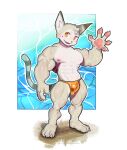 2023 abs absurd_res anthro biceps big_muscles bulge claws clothing colored domestic_cat felid feline felis funnylizerd hair hi_res looking_at_viewer male mammal multicolored_body muscular muscular_anthro muscular_male muscular_thighs nipples pawpads pecs plantigrade shaded simple_background smile solo tail two_tone_body underwear water wet 