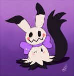  2016 ambiguous_gender black_body blush bow_ribbon digital_media_(artwork) dipstick_ears emanata eyespots female_(lore) feral flat_colors front_view generation_7_pokemon hi_res looking_at_viewer markings mimicry mimikyu multicolored_ears neck_bow nintendo one_eye_closed pokemon pokemon_(species) purple_background purple_bow purple_eyes shikaro signature simple_background solo star_reaction star_symbol star_wink tan_body wink winking_at_viewer 