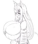  accessory animal_humanoid big_breasts blush blush_lines breasts canid canid_humanoid canine canine_humanoid cleavage clothed clothing eyewear female fox_humanoid futon_(artist) glasses hair hair_accessory hi_res huge_breasts humanoid hyper hyper_breasts long_hair looking_at_viewer mammal mammal_humanoid monochrome open_mouth simple_background smile solo standing 