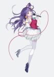  +_+ 1girl full_body grey_background hair_ornament hairpin high_heels highres holding holding_microphone hoshino_ai_(oshi_no_ko) idol idol_clothes long_hair looking_at_viewer microphone nut_chair open_mouth oshi_no_ko purple_eyes purple_footwear purple_hair simple_background skirt smile socks solo star_(symbol) white_skirt white_socks 