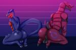  anus arthropod balls big_balls big_butt big_pecs butt dragon duo garchomp generation_4_pokemon generation_5_pokemon genitals hand_on_butt hi_res huge_butt insect looking_at_viewer looking_back male male/male muscular muscular_male nintendo pecs pokemon pokemon_(species) presenting presenting_anus presenting_hindquarters scolipede sinarts sitting sitting_on_ground smile tail 