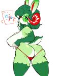  2d absurd_res anthro big_breasts bovid breasts butt caprine digital_drawing_(artwork) digital_media_(artwork) eyewear female fur fur_collar glasses green_body green_fur green_hair hair hi_res horn huge_breasts kaziedell lagomorph leporid mammal rabbit rear_view red_horn sheebi sheep short_hair short_tail solo tail thick_thighs white_body white_fur 