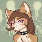  &lt;3 &lt;3_eyes 2023 anthro brown_body brown_fur brown_hair canid canine canis collar digital_media_(artwork) domestic_dog eyewear fur glasses hair hi_res looking_at_viewer mammal solo spiked_collar spikes tongue tongue_out white_body white_fur yshanii 