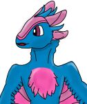  anthro avali blue_body fluffy fur male pink_body pink_fur solo solo_focus 