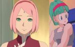  2girls boruto:_naruto_next_generations bulma dragon_ball dragon_ball_z haruno_sakura highres multiple_girls naruto_(series) non-web_source short_hair 