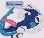  2023 abs aircraft animal_genitalia anthro anus blue_body blush bodily_fluids digital_media_(artwork) erection fin flying_sweatdrops genital_slit genitals hi_res kogito living_aircraft living_airplane living_machine living_vehicle machine male muscular muscular_anthro muscular_male nude open_mouth open_smile pecs penis reference_image robot simple_background slit smile solo sweat sweatdrop tongue vehicle vein veiny_penis white_background white_body 