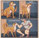  absurd_res after_transformation canid canine canis comic domestic_dog duo feral hi_res human male male/male mammal roommate splashtf transformation walking 