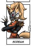  anthro bangs berty-j-a big_breasts black_eyeshadow blonde_hair breasts brown_body brown_fur canid canine canis claws clothed clothing criminal crooked_smile digital_media_(artwork) elbow_pads english_text evil_face evil_grin eyeshadow fangs fangs_bared female finger_claws fingerless_gloves fingers front_view fur gloves hair handwear hi_res idw_publishing insane looking_at_viewer makeup mammal mask multicolored_body multicolored_fur one_eye_obstructed open_mouth orange_jumpsuit ponytail prisoner scream_(shockblast13) sega simple_background sleeveless_shirt smile solo sonic_the_hedgehog_(comics) sonic_the_hedgehog_(idw) sonic_the_hedgehog_(series) soul_devouring_eyes standing tail teeth text torn_clothing torn_sleeves whisper_the_wolf white_body white_fur wide_eyed wolf 