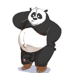  2023 anthro balls bear belly big_belly biped black_body black_fur black_nose body_hair clothing daichi_akimichi digital_media_(artwork) dreamworks erection footwear footwear_only foreskin fur genitals giant_panda glans happy_trail humanoid_genitalia humanoid_penis kung_fu_panda male mammal master_po_ping moobs mostly_nude navel nipples overweight overweight_anthro overweight_male partially_retracted_foreskin penis shoes shoes_only simple_background solo standing thick_thighs vein veiny_penis white_background white_body white_fur 