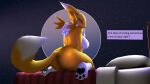  3d_(artwork) anthro bandai_namco bed big_breasts big_butt blue_eyes breasts butt canid canine canis curvy_figure digimon digimon_(species) digital_media_(artwork) female fox furniture hi_res looking_at_viewer mammal on_bed photolol.03 renamon simple_background sitting sitting_on_bed solo source_filmmaker text thick_thighs voluptuous wide_hips 