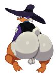  absurd_res anatid anseriform anthro avian backsack balls big_butt bird bodily_fluids bottomless butt clothed clothing darkwing_duck disney drake_mallard duck genitals hi_res huge_butt looking_at_viewer looking_back male solo sssonic2 sweat sweatdrop 