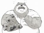  2023 anthro bear belly big_belly bodily_fluids clothing crying eyes_closed hi_res humanoid_hands kemono male mammal overweight overweight_male pommn_mn shirt solo tears topwear 