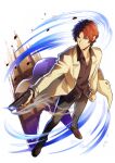  1boy bad_source blue_eyes brown_footwear bungou_stray_dogs facial_hair fingernails gun holding holding_gun holding_weapon long_sleeves male_focus oda_sakunosuke_(bungou_stray_dogs) official_art pants red_hair shoes solo transparent_background weapon 