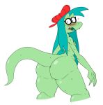  annole anthro areola backwards_hat big_butt black_eyes blush bodily_fluids bottom_heavy breasts bubble_butt butt cartoon_network clothing dactyloid digital_drawing_(artwork) digital_media_(artwork) eyewear female fingers glasses green_body green_scales hair hat headgear headwear hi_res huge_butt lizard long_hair long_tail looking_at_viewer looking_back looking_back_at_viewer mhdrawin nipples nude ok_k.o.!_let&#039;s_be_heroes open_mouth reptile scales scalie simple_background solo sweat tail teal_hair thick_thighs white_background wide_hips 