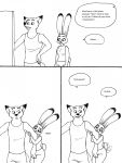  2023 4_fingers anthro arm_bite bernielover bernielover&#039;s_college_au breasts canid canine claws clothed clothing comic dialogue disney duo english_text female finger_claws fingers fox fur hi_res humanoid_hands judy_hopps lagomorph leporid male male/female mammal nick_wilde rabbit shirt smile speech_bubble tail tail_motion tailwag tank_top text topwear zootopia 