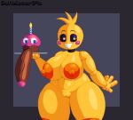  animatronic anthro areola avian big_breasts big_penis bird blue_eyes breasts bright_eyes butt candle chicken cupcake cupcake_(fnaf) digital_media_(artwork) duo female five_nights_at_freddy&#039;s five_nights_at_freddy&#039;s_2 food galliform gallus_(genus) genitals hi_res holding_object huge_penis machine male melomor navel nude orange_areola penis phasianid pixel_(artwork) plate pussy robot scottgames sharp_teeth smile standing teeth thick_thighs toy_chica_(fnaf) yellow_body yellow_eyes 