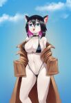  animal_ears bikini blue_eyes breasts cat_ears cat_girl furry happy highres non-web_source short_hair sky smile sparkitty swimsuit 