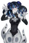  against_glass blue_eyes bodypaint breasts cleavage cleavage_cutout clothing_cutout colored_skin commission commissioner_upload condylonucla grey_skin highres looking_at_viewer monster_girl original phyluma_(teuthidan) scylla tentacle_hair tentacles 