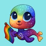  ambiguous_gender big_eyes big_head black_nose blue_eyes chibi earless eyelashes fan_character feral fin flag flippers hasbro hi_res holding_flag holding_object lgbt_pride lithiumlps littlest_pet_shop mammal marine markings multicolored_body multicolored_tail open_mouth open_smile pectoral_fin pinniped pride_colors rainbow rainbow_body rainbow_pride_colors seal smile solo spots spotted_body style_parody tail tail_fin toony 