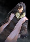  1boy black_background black_hair black_sclera closed_mouth colored_sclera haori highres japanese_clothes long_hair male_focus mire00mire naruto naruto_(series) naruto_shippuuden no_pupils sandaime_mizukage scarf solo 