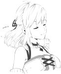  1girl absurdres breasts cleavage closed_mouth collar dated detached_sleeves fiora_(xenoblade) greyscale hair_ribbon highres long_hair monochrome ribbon risumi_(taka-fallcherryblossom) simple_background smile solo white_background xenoblade_chronicles_(series) xenoblade_chronicles_1 