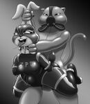  2019 abdominal_bulge ahegao anthro asphyxiation bdsm big_penis bodily_fluids bondage bound choking collar desire_art digital_media_(artwork) disney dominant dominant_male drooling duo ear_grab felid female gas_mask genitals greyscale hands_behind_back held_by_ears hi_res judy_hopps lagomorph latex leporid looking_pleasured male mammal mask mind_break monochrome pantherine penis rabbit rough_sex saliva sex size_difference submissive submissive_female tao_(rubber) tears tiger tongue tongue_out zootopia 