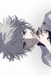  1boy absurdres blood blood_on_face blood_on_hands blue_eyes highres hunter_x_hunter killua_zoldyck looking_at_viewer male_child male_focus shirt short_hair simple_background smile solo spi_11011 upper_body white_background white_hair white_shirt 