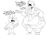  2017 3_toes 4_fingers anthro anthro_pred argument bar_emanata bear belly big_belly biped black_text bottomwear breasts brianna_(kaboodles) character_request clothed clothing dialogue digital_drawing_(artwork) digital_media_(artwork) duo ear_piercing ear_ring ellipsis english_text exclamation_point eyelashes eyeshadow feet female female_pred fingers footwear front_view full-length_portrait fur hair hand_on_hip imminent_vore jacket kaboodles larger_anthro larger_female leather leather_bottomwear leather_clothing leather_jacket leather_pants leather_topwear looking_at_another makeup mammal mean_brianna_(kaboodles) midriff monochrome narrowed_eyes navel obese obese_anthro obese_female open_mouth overweight overweight_anthro overweight_female pants pawpads piercing portrait profanity question_mark ring_piercing rodent round_ears sharp_teeth shoes simple_background size_difference small_tail smile species_request spiked_clothing spiked_jacket spikes spiky_hair standing tail talking_to_another tall teeth text thick_thighs threatening toes topwear torn_bottomwear torn_clothing torn_pants white_background wide_hips 
