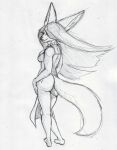  absurd_res anthro bottomwear bra butt canid canine clothing esther_(umpherio) female fennec fox gem hi_res jewelry loincloth looking_at_viewer mammal necklace pearl_(gem) pearl_necklace slim solo umpherio underwear 