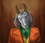  anthro bovid caprine clothing eugene_(r4t1cky) facial_hair fur goat goatee hair hi_res horn long_hair looking_at_viewer male mammal mature_male r4t1cky solo white_body white_fur 