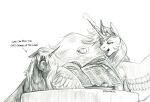  baron_engel container crown cup duo english_text equid equine female feral friendship_is_magic greyscale hair hasbro headgear horn levitating_object mammal monochrome my_little_pony newspaper open_mouth princess_celestia_(mlp) princess_luna_(mlp) sketch story story_in_description tea_cup text unicorn_horn winged_unicorn wings 