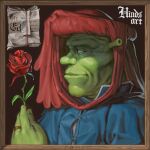  1boy artist_name blue_shirt colored_skin flower from_side green_skin highres hindsart holding holding_flower jewelry ogre picture_frame portrait red_flower red_rose ring rose shirt shrek shrek_(series) solo 