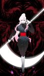  1girl absurdres alternate_costume black_lips bull chi-chi_(dragon_ball) clinrollmuri dragon_ball dragon_ball_super goku_black highres holding holding_scythe long_hair pink_hair red_eyes scythe 