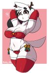  antlers bell big_breasts blush bra breasts canid canine canis christmas clothing doki_(character) doki_(fem.doki) doki_adventures domestic_dog female footwear fur hands_behind_head hi_res holidays horn humanoid jingle_bell maiky_atk mammal mistletoe neckline panties plant red_clothing simple_background socks solo tail thick_thighs underwear white_body wide_hips 